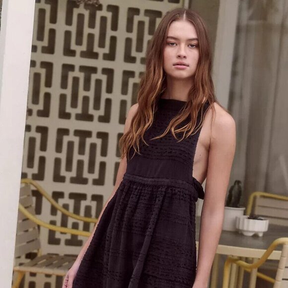 Free People Free-Est Good For The Soul Pinafore Midi Dress Black XS New 263762 - Picture 2 of 7